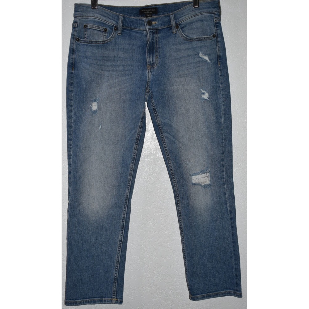 Banana Republic Jeans Womens 29/8P Blue Mid Rise Girlfriend Distressed Ripped‎